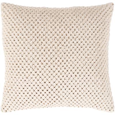 Kennet Crochet Cream Feather Down or Poly Filled Throw Pillow 18-inch