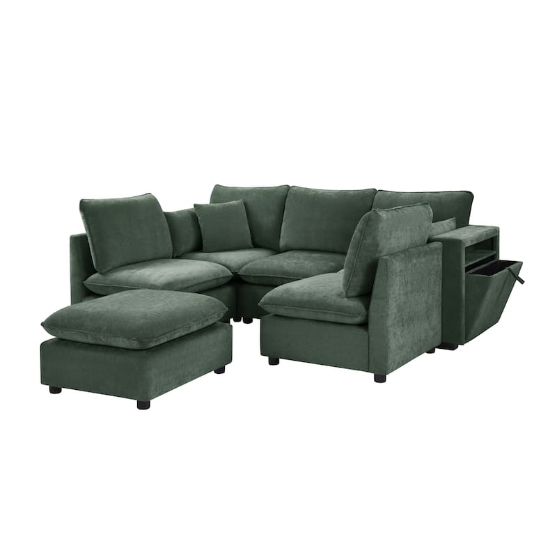 Roomfitters 94 Inch Modular U-Shaped Sectional Sofa with Movable Ottoman and Storage Armrests