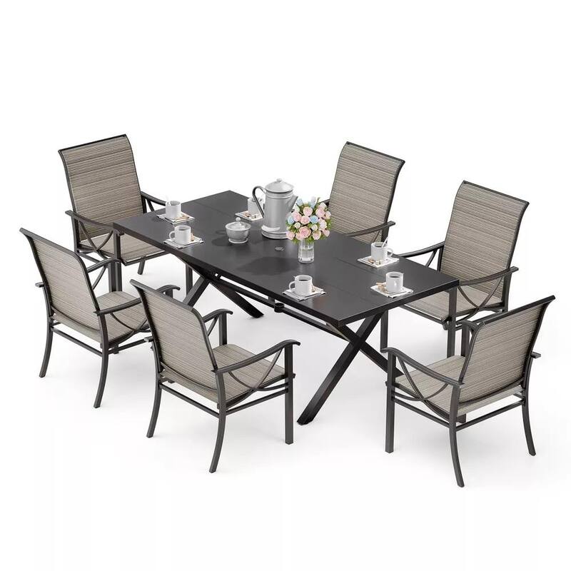 Kullavik Textilene Outdoor Dining Set, Patio Dining Set with Single Chairs, Swivel Chairs and Large Table