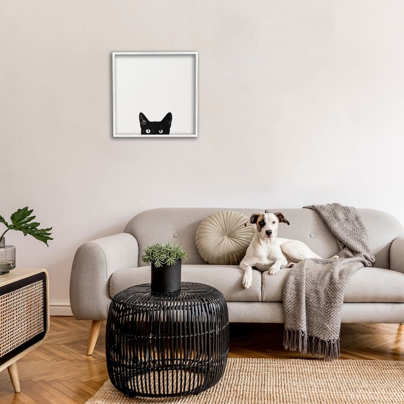Stupell Minimal Monochrome Black Cat Peeking From Below Framed Art, 12 x 12, Design By Artist Jon Bertelli