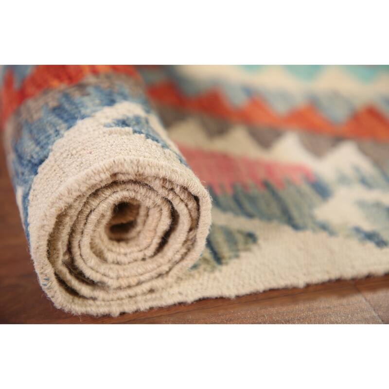 Multicolor Kilim Oriental Rug Flatweave Wool Foyer Carpet - 3'4" x 5'2"