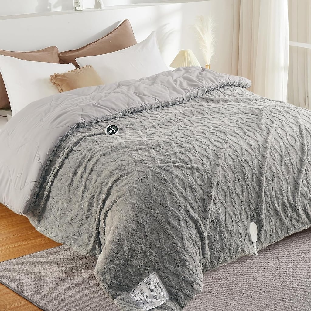 Queen 90x90 Inch Heated Comforter, 6 Heat Levels and 2-10 Hour Time Settings, Grey