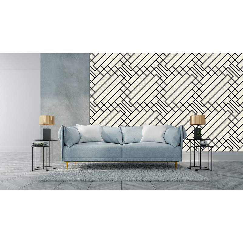 Cream and Black Geometric Ornament Removable Wallpaper - 10'ft H x 24''inch W