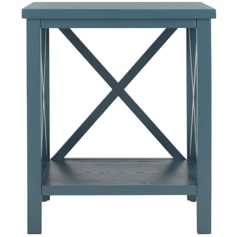 SAFAVIEH Yasumi White Cross Back End Table - 18.1" x 13.4" x 21.5" - 18Wx13Dx22H - Teal