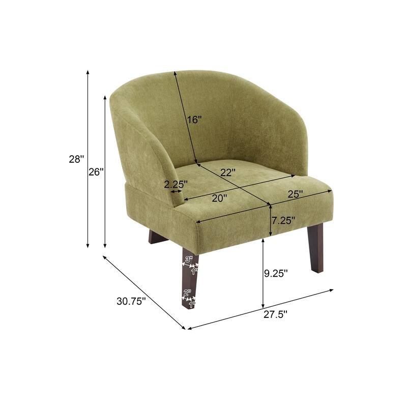 Modern Accent Chair with Round Back & Wooden Legs - Mid-Century Inspired Lounge Chair for Living Room, Bedroom, or Office