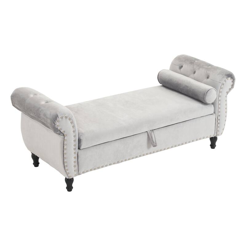 Luxurious Velvet Ottoman Bench with Spacious Storage and Decorative Trim