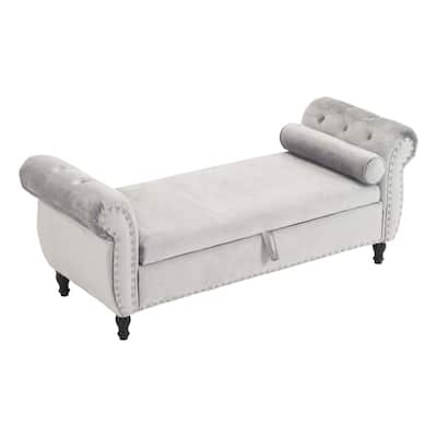 Luxurious Velvet Ottoman Bench with Spacious Storage and Decorative Trim