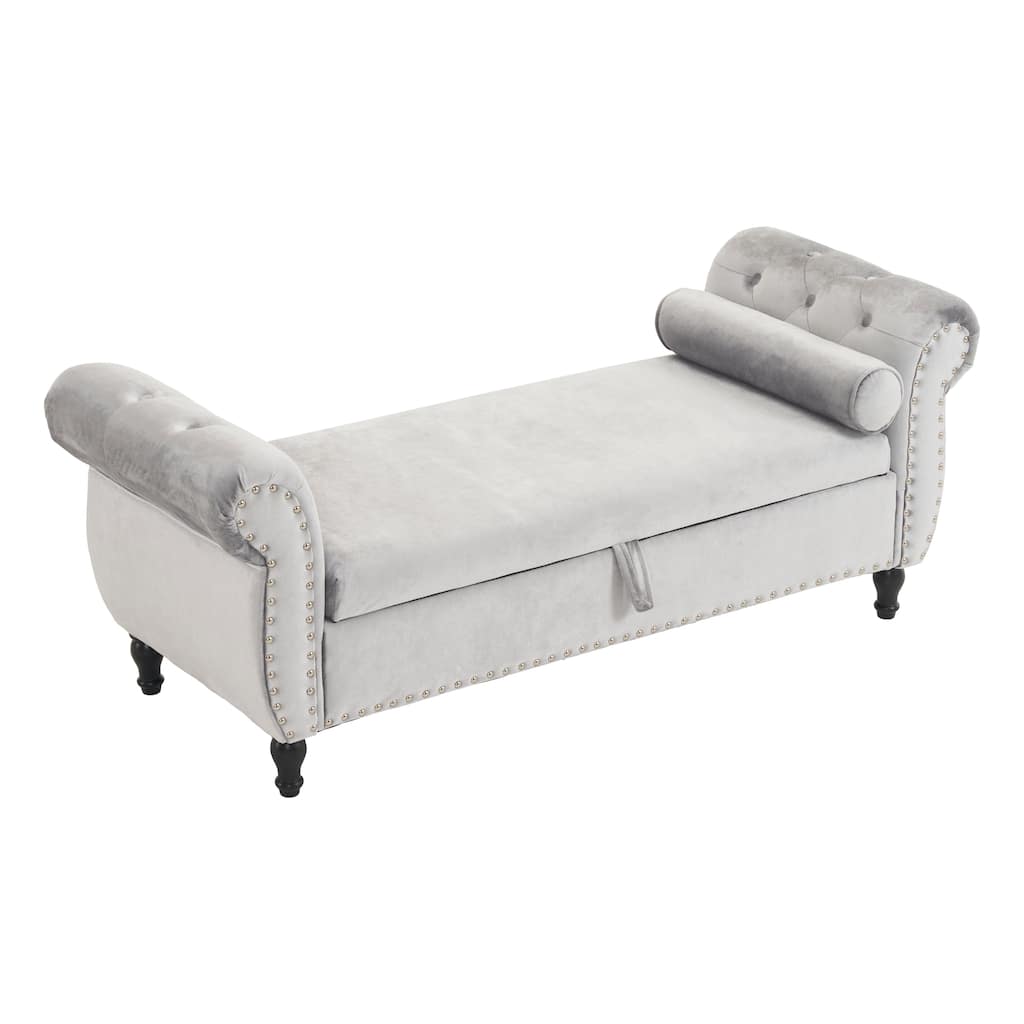 Velvet Storage Ottoman Bench with Pillow Multifunctional Rectangular Design