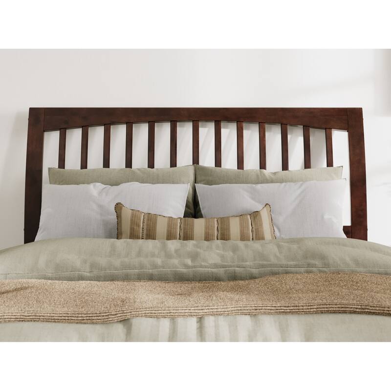 Solid Wood Low Profile Platform Bed - Queen Size, Matching Footboard, Slatted Headboard, Walnut Finish