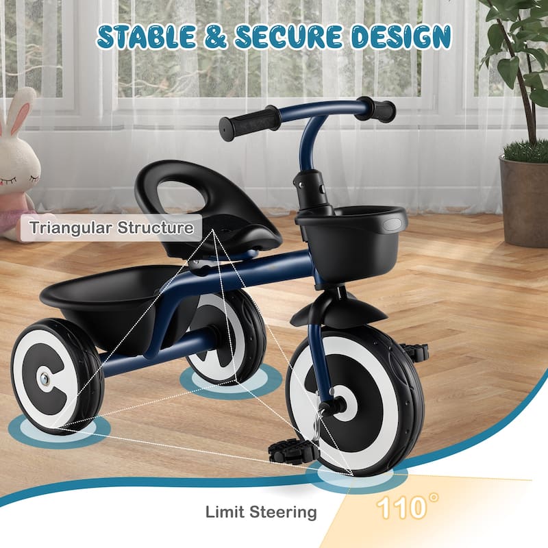 Toddler Tricycle for Boys and Girls with Carbon Steel Frame Indoor and Outdoor Kids Pedal Bike - 30" × 18" × 24"