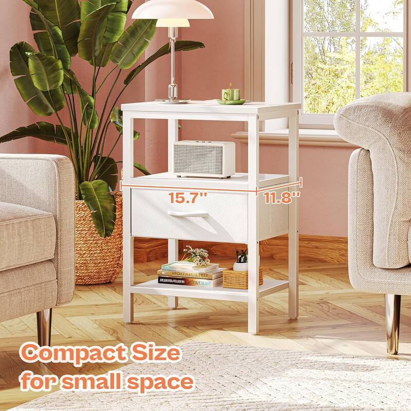 Nightstand Set of 2 Or 1 with Charging Station and USB Ports, Storage End Table with Fabric Drawer, Night Stand for Small Spaces