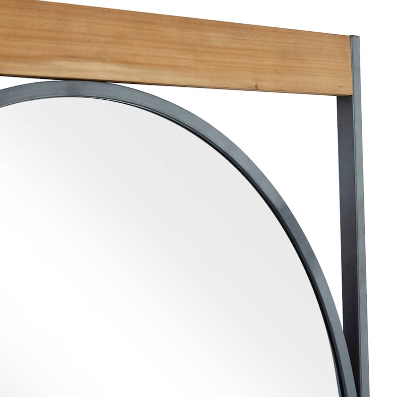 Brown Metal Wall Mirror with Wood Accents