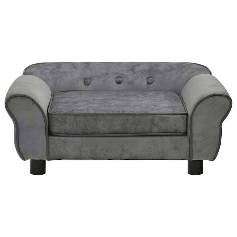 vidaXL Dog Sofa Dark Grey Plush (80% polyester, 20% cotton), solid fir wood - 28.3"x17.7"x11.8"