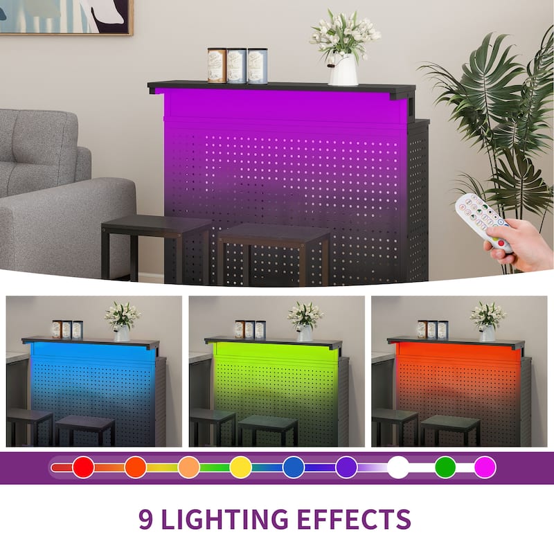Moasis Liquor Home Bar Unit with 2-Tier Storage And LED Light