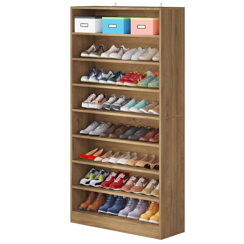 Shoe Cabinet, 9 Tiers 40-45 Pairs Heavy Duty Wood Freestanding Shoe Storage Cabinet - 9 Tier