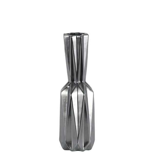 Ceramic Patterned Bottle Vase With 3D Appeal, Medium , Silver
