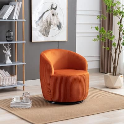 Velvet Fabric Swivel Accent Armchair Barrel Chair - 25.60"L * 25.60"W * 27.56"L