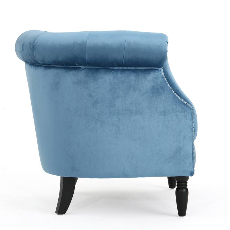 Roomfitters Tufted Upholstered Club Chair, Elegant Rolled-Arm Accent Armchair with Nailhead Trim for Living Spaces