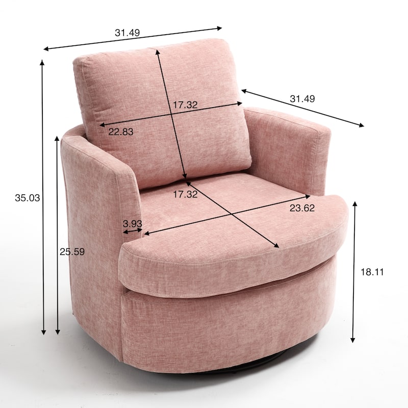 Upholstered Swivel Chair with Metal Base, Chenille Fabric Accent Chair with Curved Back, Living Room Single Sofa