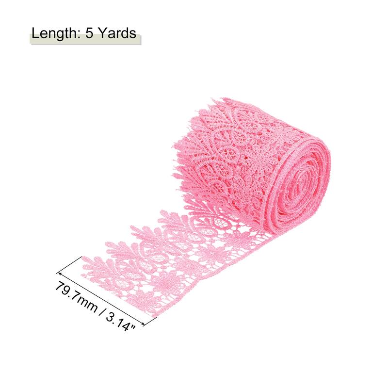 3 Inch Wide Lace Ribbon Floral Pattern Embroidered Lace Trim - Pink - 5 Yard