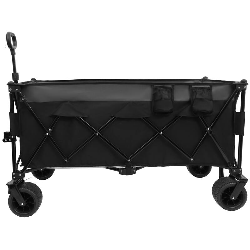 51-Inch Extended Heavy-Duty Folding Utility Wagon - 480lb Capacity with 7" All-Terrain Wheels, Black & Gray