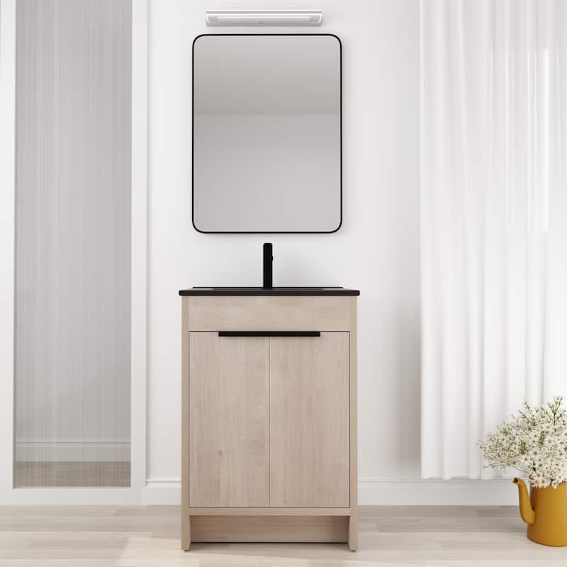 24 Inch Freestanding Bathroom Vanity With White Ceramic Sink