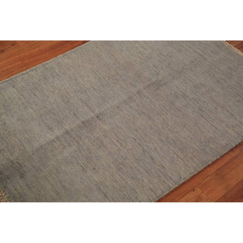 Beige & Gray Gabbeh Modern Rug Handmade Solid Wool Carpet - 2'9" x 4'1"