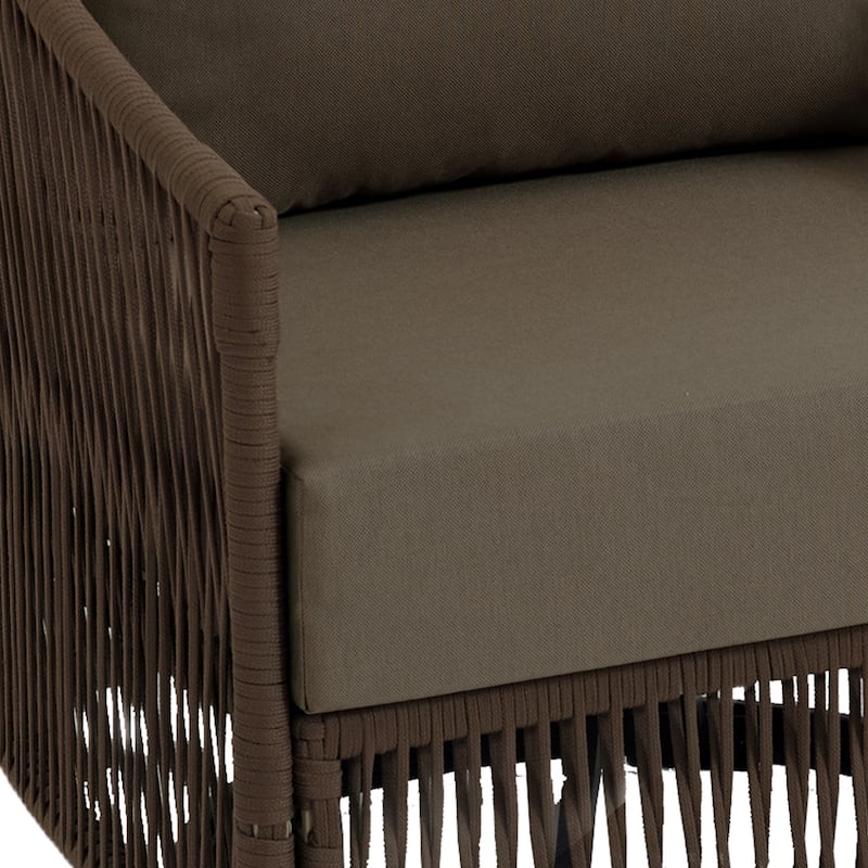 3 Piece Patio Woven Rope Swivel Chair Seating Group with Cushions