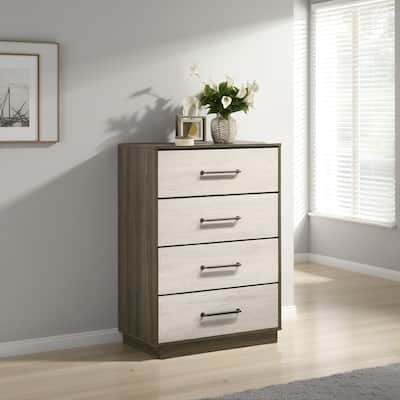 Fene Tall Dresser Chest, 4 Storage Drawers, Nickel Bar Handles, Gray
