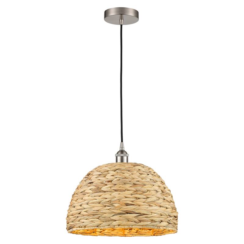 Innovations Lighting Endless Possibilities Edison - Woven Rattan - 1 Light 16" Cord Hung Mini Pendant - Brushed Satin Nickel