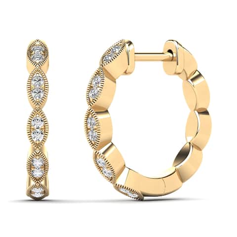 AALILLY 14K Yellow Gold 1/10ct. TDW Diamond Marquise Shape Hoop Earrings (H-I, I1-I2)
