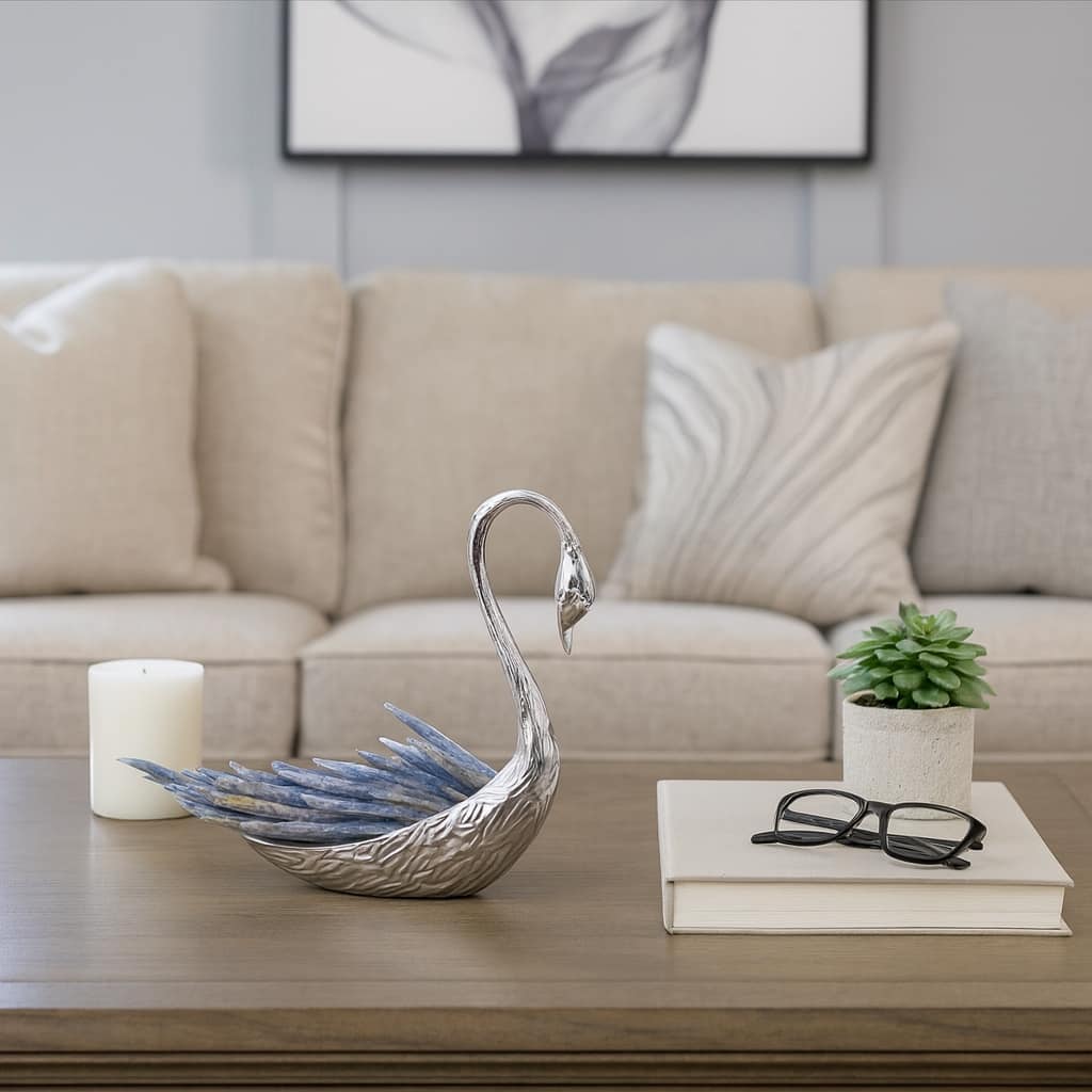 Metal Decorative Object Swan Figurine Kyanite Modern Stone Accent