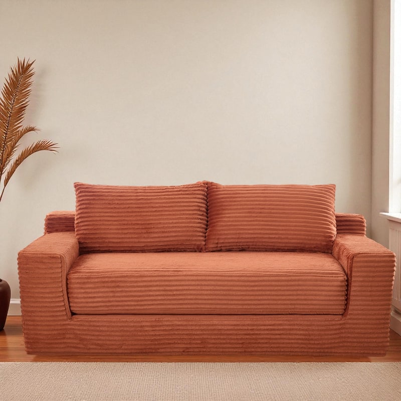 Convertible Memory Foam Loveseat Sofa Bed, No-Assembly Corduroy 2-in-1 Couch with Steel Frame for Small Spaces - Orange