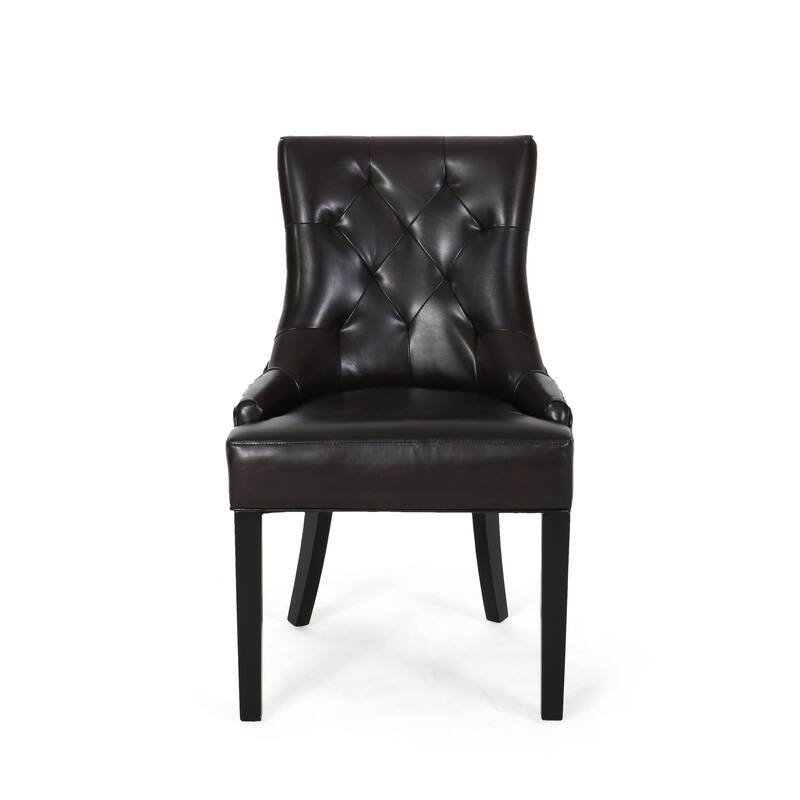 Sloped Arms Dining Chair, Tufted Office Chair, Set of 2 - Brown