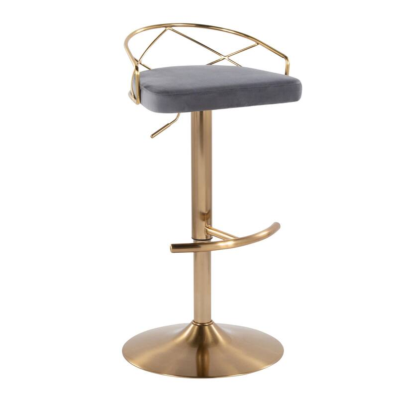 Silver Orchid Charlotte Glam Adjustable Bar Stool (Set of 2) - Grey Velvet/Gold Metal