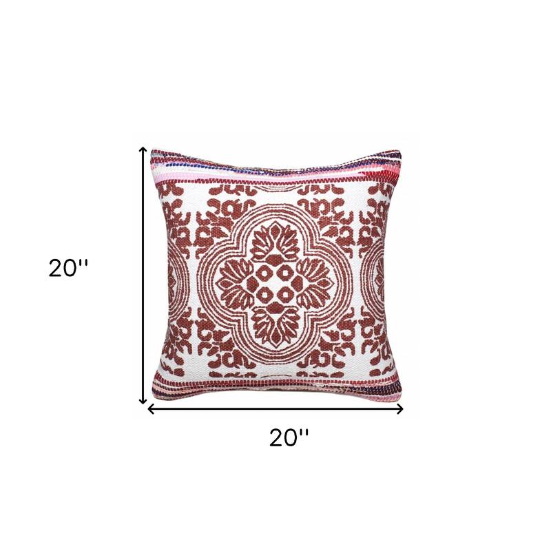 HomeRoots 20" X 20" Red White Purple And Pink 100% Cotton Geometric Zippered Pillow
