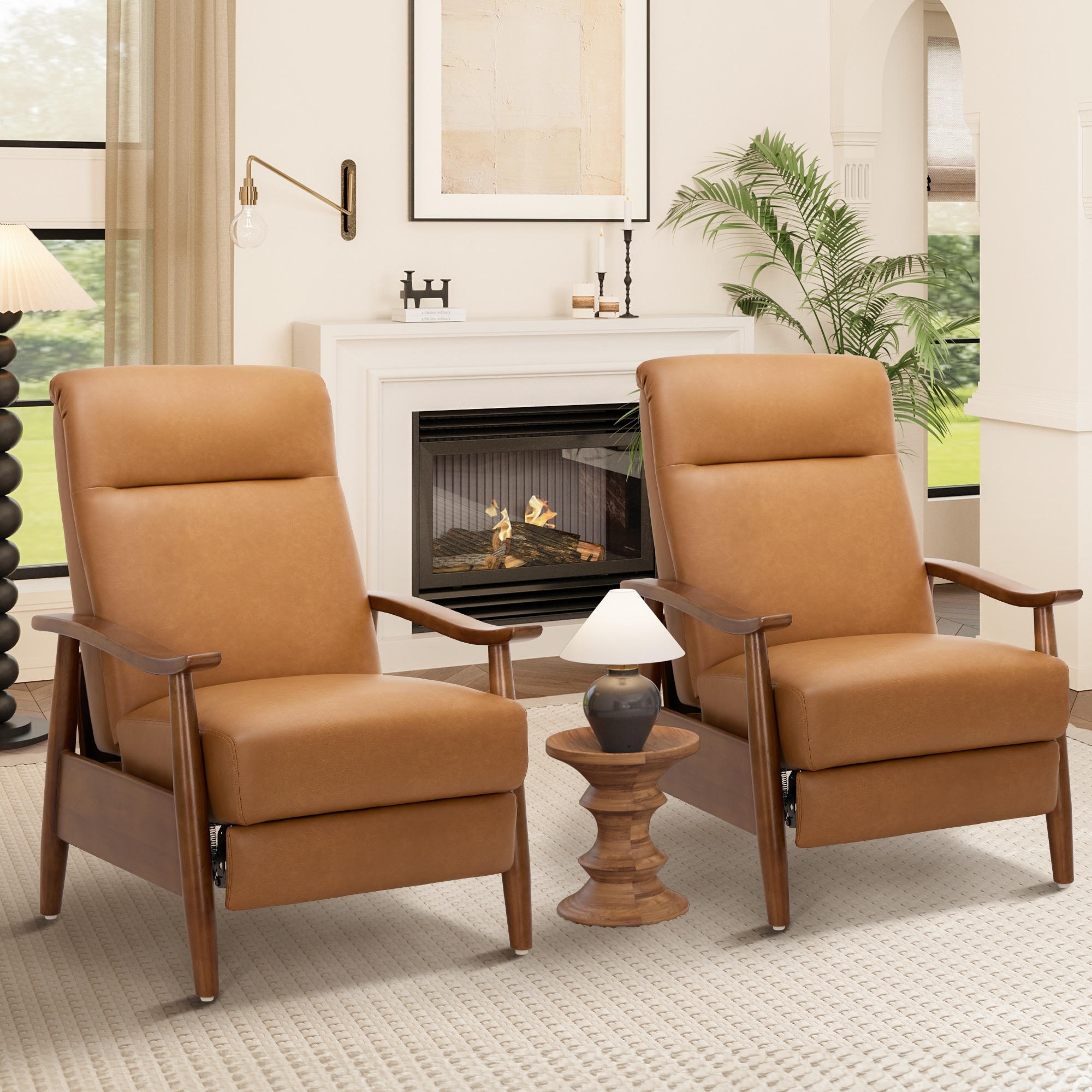 RENEWLINE Mid Century Solid Wood Frame Recliner Lounge Accent Chair (Set of 1)