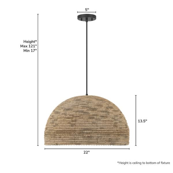 dimension image slide 1 of 2, Hunter Hillmount Natural 1 Light Pendant - Transitional, Boho - Kitchen, Dining Room, Entryway