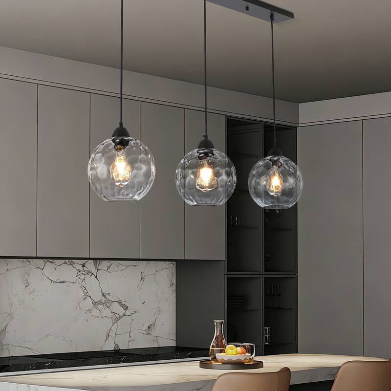 Modern Textured Glass Globe Pendant Light - Matte Black