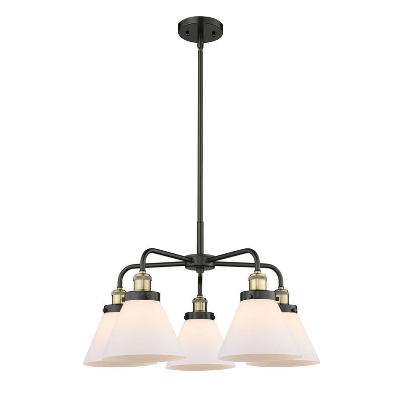 Innovations Lighting Cone - 5 Light 26" Stem Hung Chandelier - Matte White/Black Antique Brass