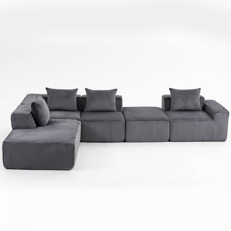 Corduroy Modular Sectional Sofa with Chaise Lounge, Deep Seat, Ottoman