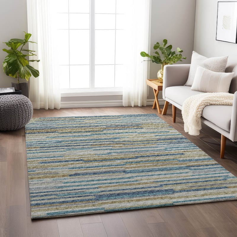 Premium Washable Super Soft Contemporary Stripes Mayfield Rug - Blue - 3' x 5' - Rectangle