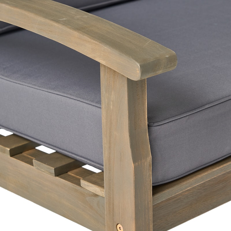 Peyton Outdoor Cushioned Acacia Wood Loveseat and Table Set by Christopher Knight Home