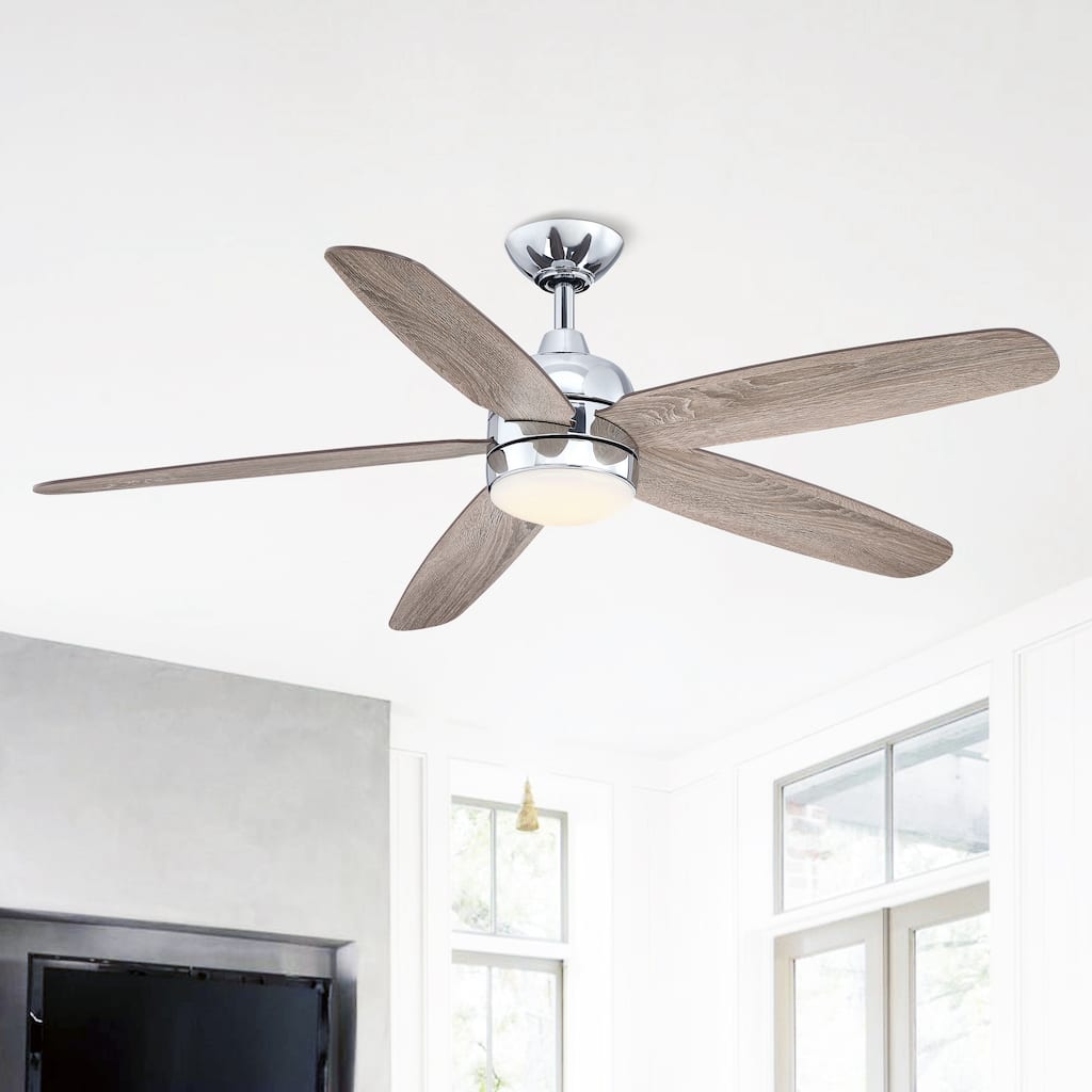52" Classic Wooden 5-Blade Chrome Ceiling Fan with Light - 52 in. D x 52 in. W x 14.6 in. H