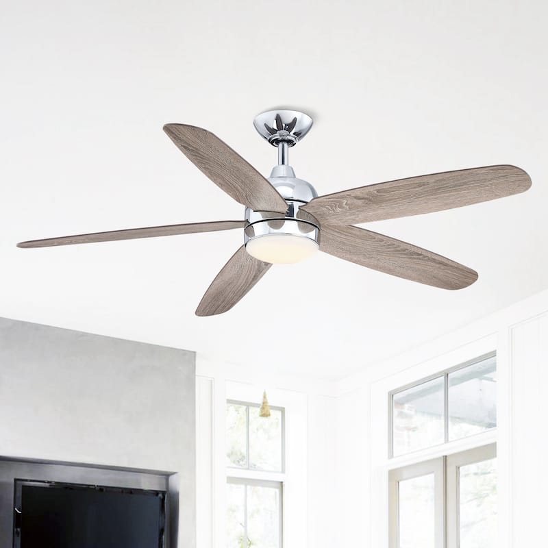 52" Classic Wooden 5-Blade Chrome Ceiling Fan with Light