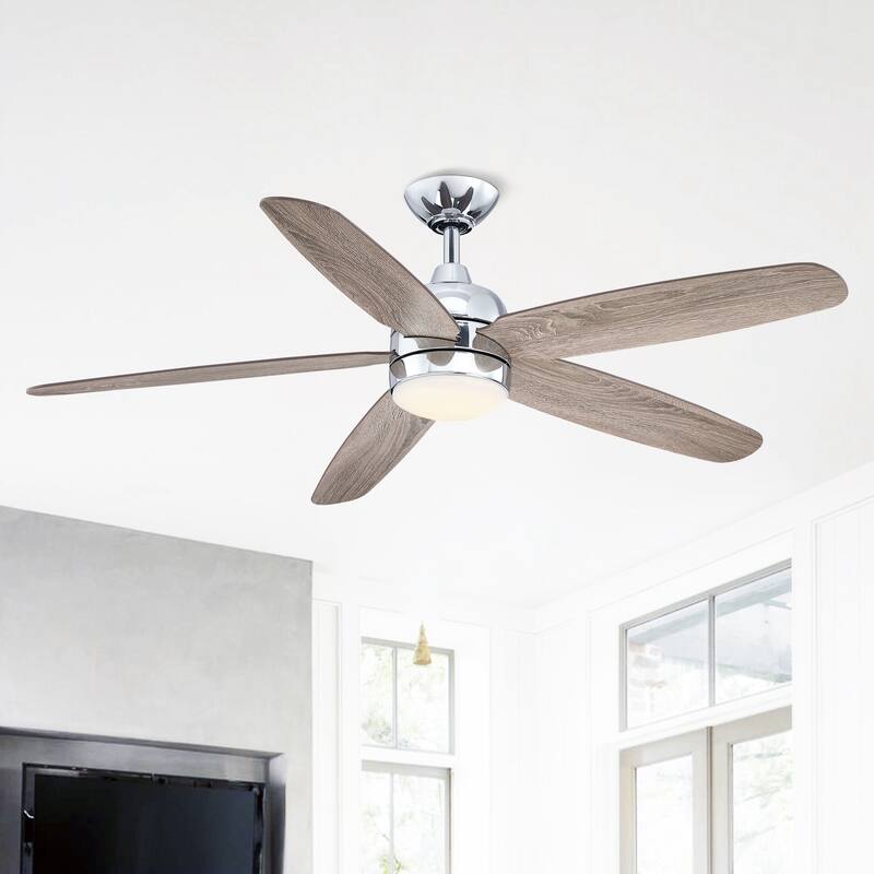 52-in Classic Wooden 5-Blade Chrome Ceiling Fan with Light