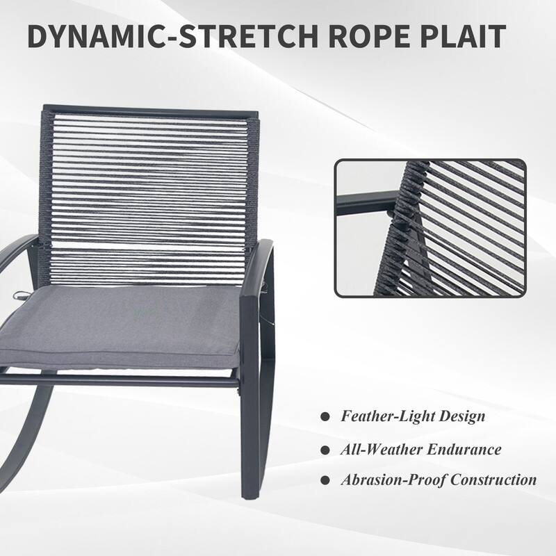 Domi Outdoor 3-Piece Wicker Rocking Chair Set, Patio Conversation Set with Removable Textilene Cushions & Metal Coffee Table