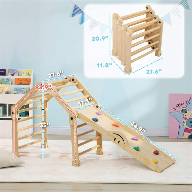 Multicolored 4-in-1 Kids Climber Slide Indoor Playset for Toddlers 18-48 Months Pinewood Adjustable Ramp Safe Play