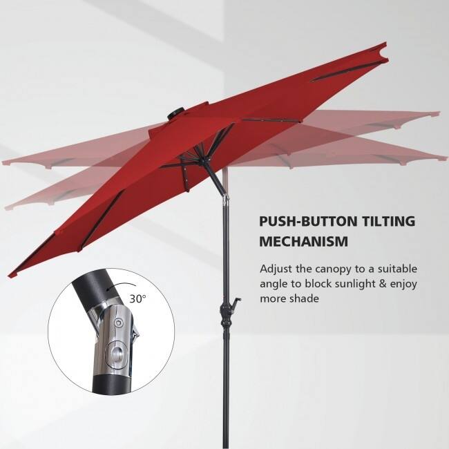 10FT Patio Solar Umbrella LED Patio Market Steel Tilt With Crank Outdoor New