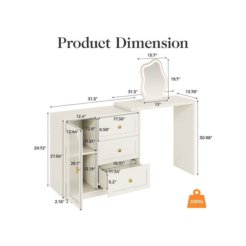 Sunvivi Extendable Corner Vanity 1 Door Makeup Table Without Mirror